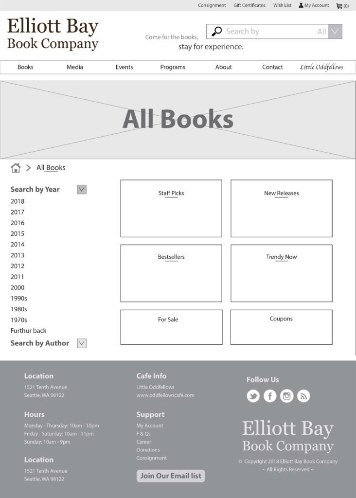 Books page mid-fidelity