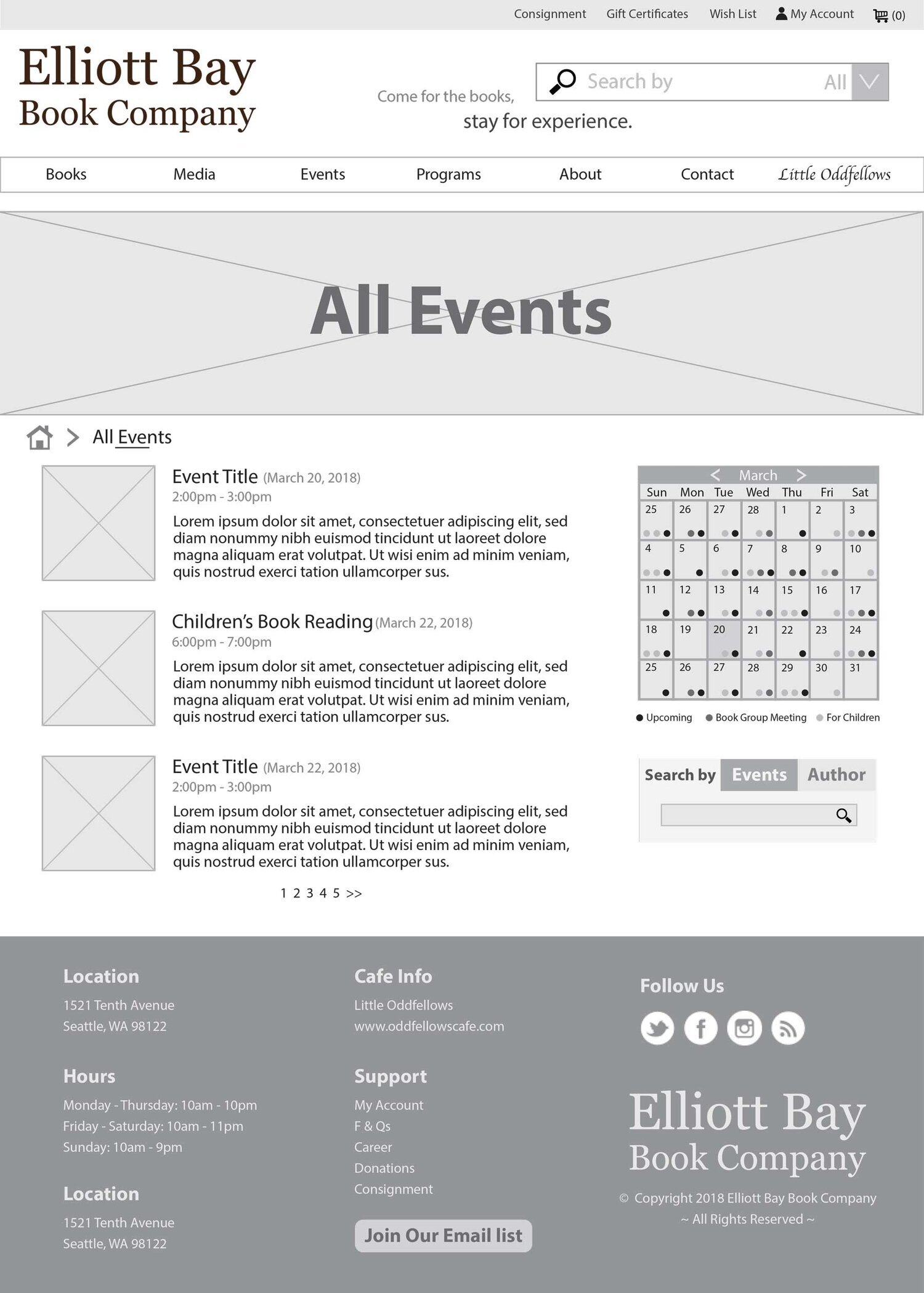 Events page mid-fidelity