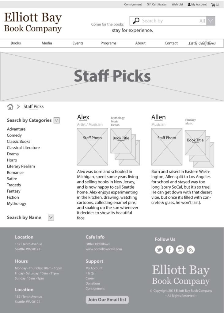 Staff picks page mid-fidelity