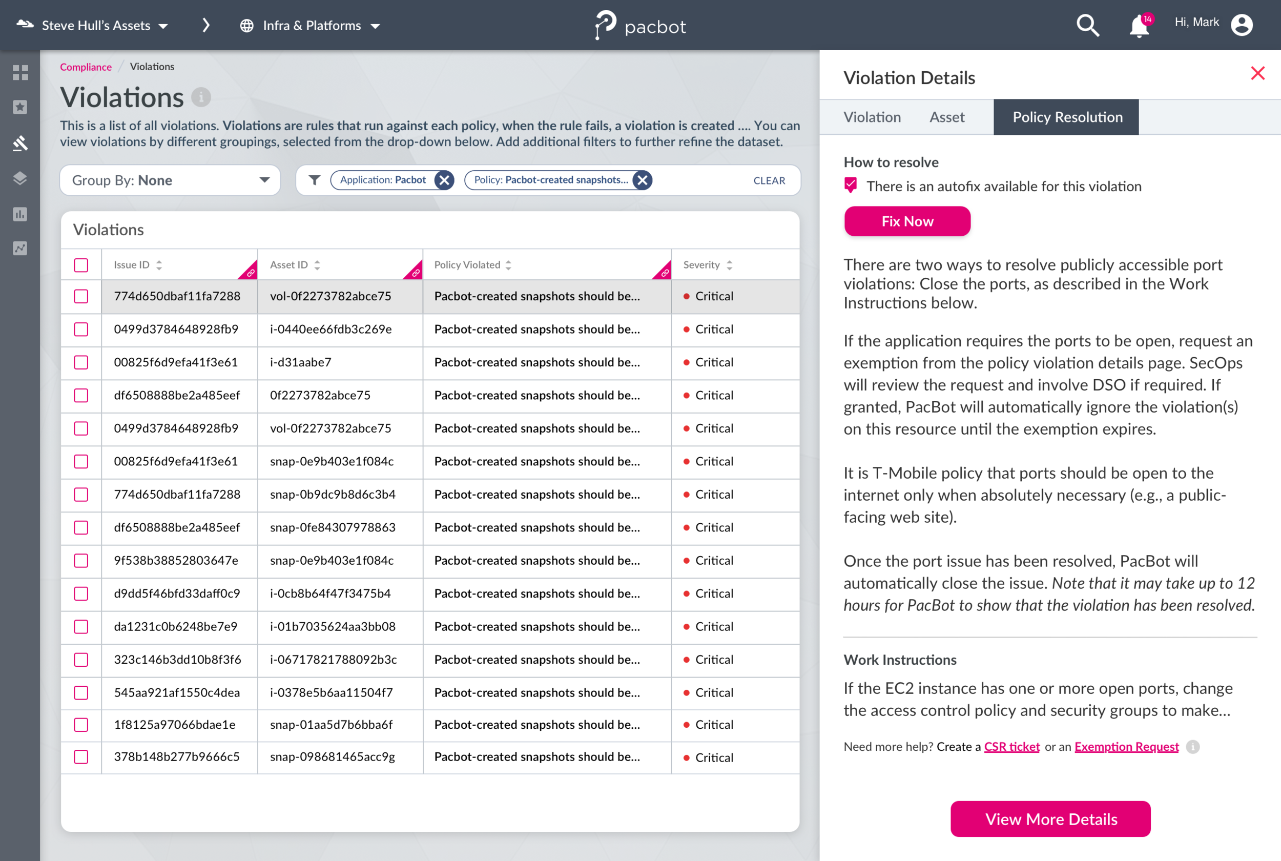 Final Visual Design of the Violations page